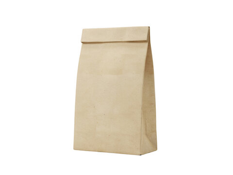 A blank brown paper bag standing upright against a solid black background