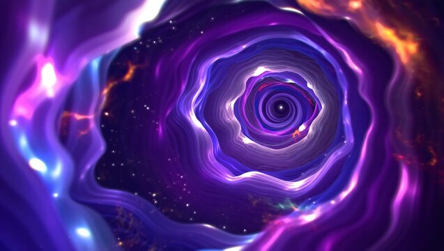 Futuristic cosmic wormhole vortex with glowing purple and blue spiral tunnel, time travel portal in deep space, abstract scifi background