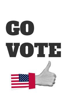 Creative abstract template collage of&nbsp;hand show thumb up.bulletin president voter choice registration&nbsp;bizarre unusual fantasy billboard