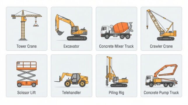 Construction workers are focused on operating heavy machinery at a construction site. They ensure safety while moving materials and equipment.