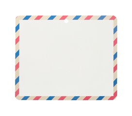 Obraz premium Blank vintage air mail style tag with red and blue striped border isolated on white background