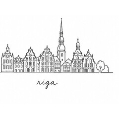 Obraz premium Riga minimalist skyline continuous line art on white background