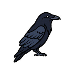 Fototapeta premium A detailed illustration of a black raven bird perched and looking to the side with its dark feathers clearly defined