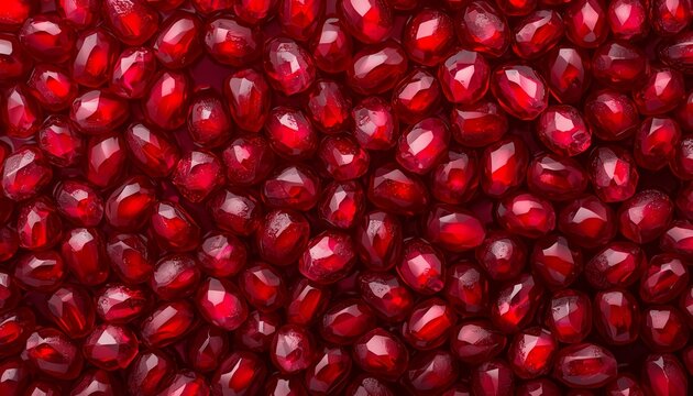 Fresh pomegranate seeds fruit pattern background in flat lay view