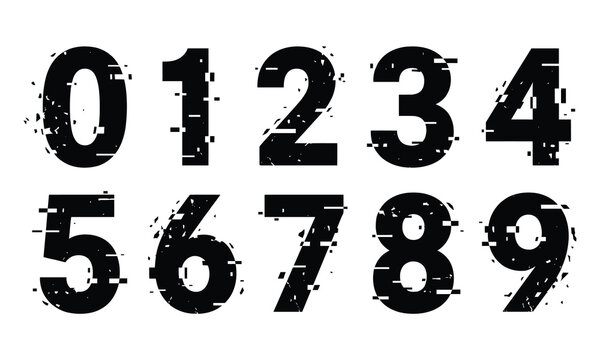 Digital Glitch Numbers Set 0 to 9 Graphic Element