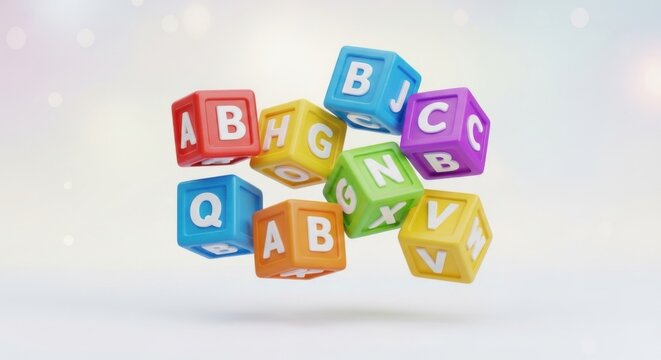colorful alphabet blocks floating in air