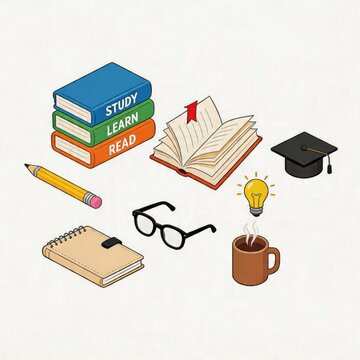 educational tools books coffee learning illustration
