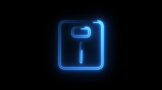 Glowing blue neon scale icon animation on black background representing weight measurement.