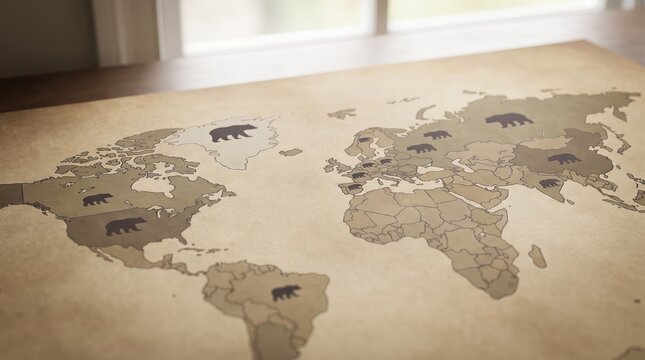 Infographic map of bear species distribution worldwide