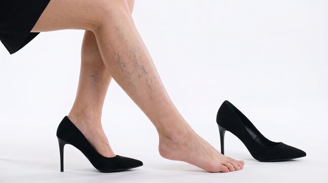 Woman legs with visible spider veins and varicose veins, isolated medical concept of vein health