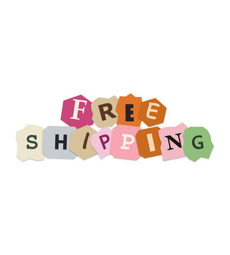 Free shipping text sign made of colorful paper scraps