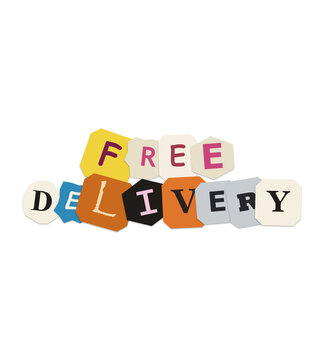 Free delivery text made from colorful paper cutout letters