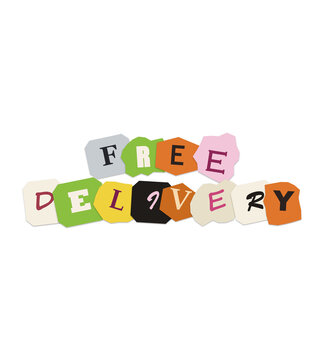 Free delivery text made from colorful paper collage letters