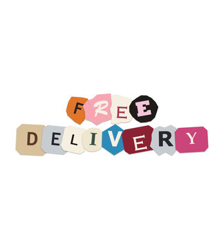 Free delivery text made of colorful torn paper letters