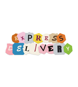 Express delivery text written on colorful paper cutouts