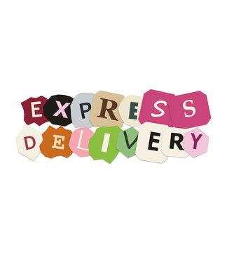Express delivery text made from colorful torn paper scraps