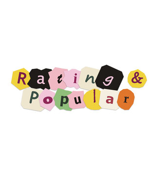 Rating and popular text on colorful torn paper collage