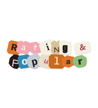 Rating and popular text made from colorful paper scraps