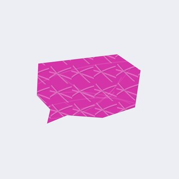 Magenta speech bubble with cross pattern on a light background