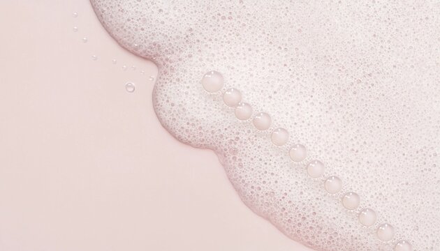 Soft pink cosmetic foam texture with bubbly soap lather background