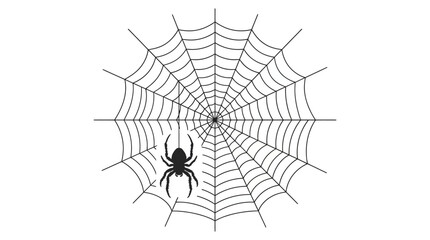 Fototapeta premium Helloween Spiderweb line art design, vector spider on web silhouette, black white Halloween spooky symbol, corner banner web border, creepy eerie decorative illustration Vector