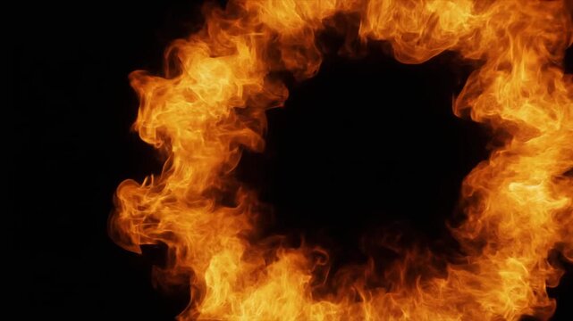 黒背景で明るく燃え上がる炎のリング