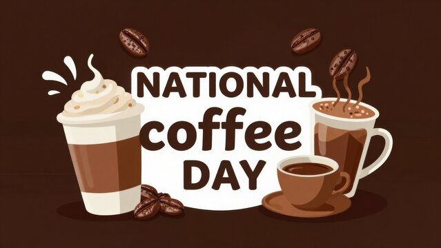 national coffee day celebration with frothy drinks and beans