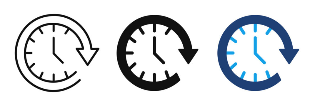 Time Management Clock Icon Set, Time Tracking, Deadline, Schedule, Productivity, Business Workflow, Project Management, Timer, Editable Vector Collection