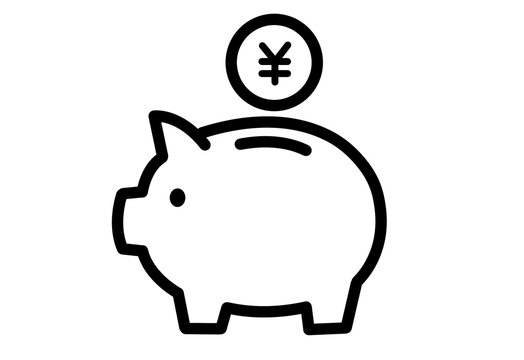 Black outline piggy bank with yen coin icon transparent background