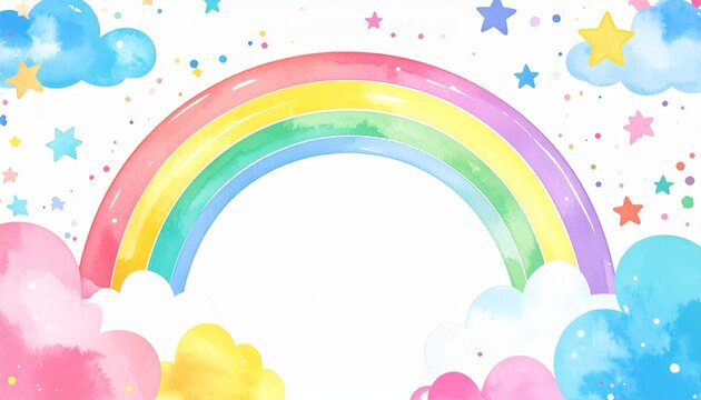 Bunter Aquarell Regenbogen Hintergrund mit Wolken f&uuml;r Einschulung, Schuleinf&uuml;hrung, Schulanfang, Kindergeburtstag, Banner und Gl&uuml;ckwunschkarte