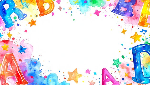Bunter Aquarell ABC Hintergrund mit Buchstaben f&uuml;r Einschulung, Schuleinf&uuml;hrung, Schulanfang, Lernen, Gl&uuml;ckwunschkarte und Banner