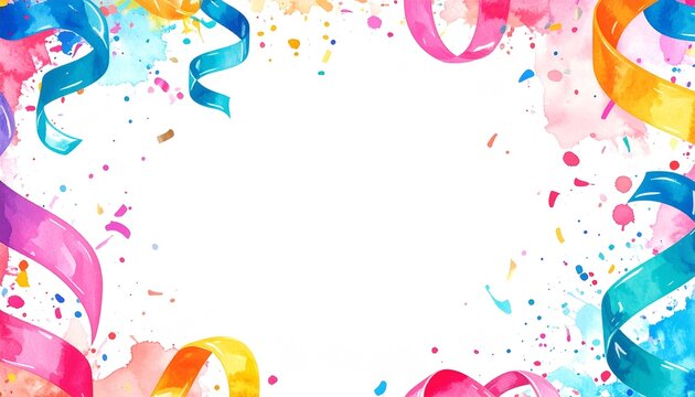 Bunter Aquarell Konfetti Hintergrund mit Luftschlangen f&uuml;r Einschulung, Schulanfang, Gl&uuml;ckwunschkarte, Banner und Einladung