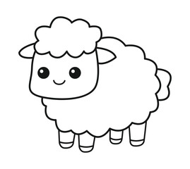 Obraz premium Cute cartoon sheep outline drawing for kids coloring page.