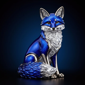 Stylized Blue and Silver Fox Sculpture