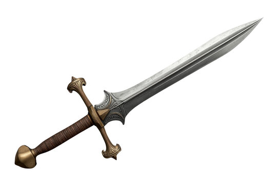 Ornate medieval sword with bronze detailed hilt