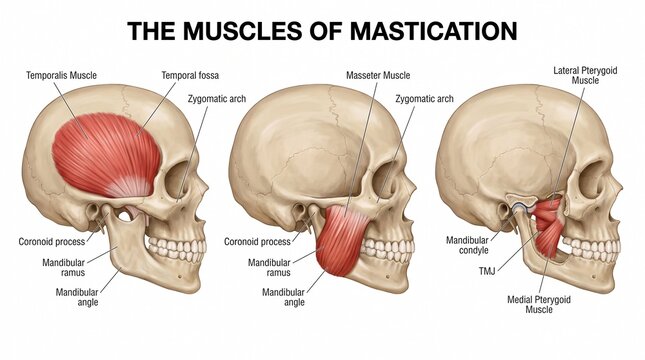 Muscles of mastication human skull anatomical diagram