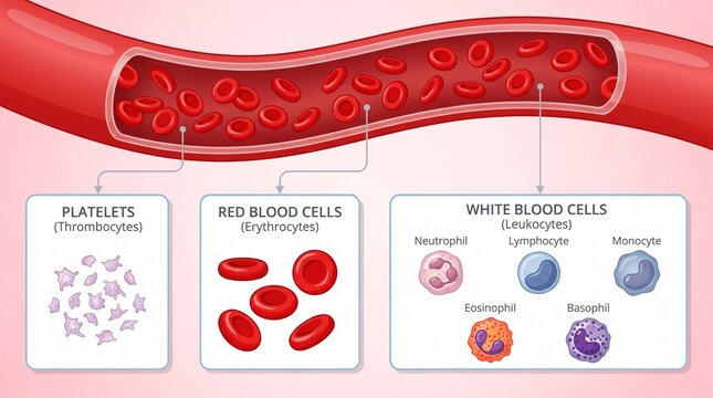 Blood cell types and vessel structure medical diagram