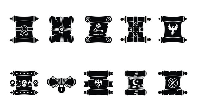 Set of ancient magic scrolls for fantasy role playing games.