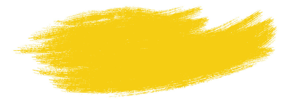 Isolated curved yellow crayon brush stroke, single swept wax pastel paint arc with scribble chalk texture vector illustration