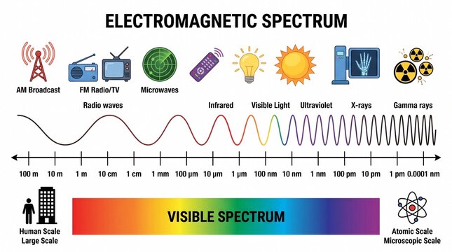 Chart of the electromagnetic spectrum and visible light wavelengths