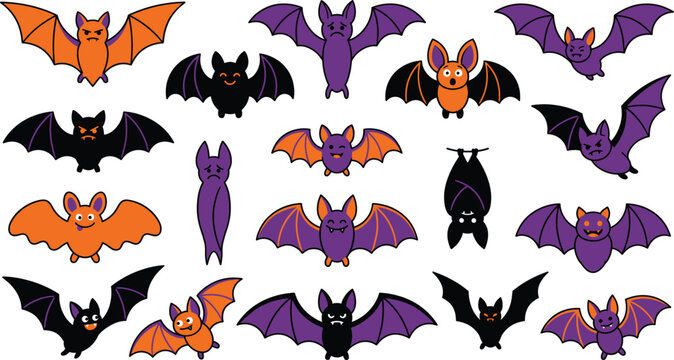 Halloween-themed radial bat illustration with playful cartoon faces and wings
