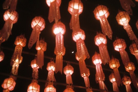 Traditional Lanna Lanterns During Loy Krathong Festival in Northern Thailand &ndash; Film Photography