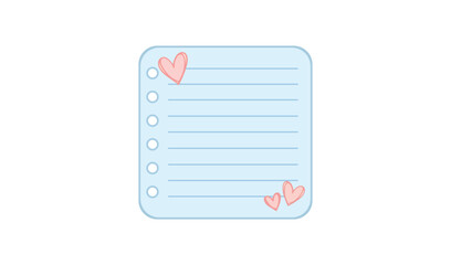 Cute blue note paper with pink hearts, lined memo pad for reminders, vector illustration of a stationery template vector © Naim01