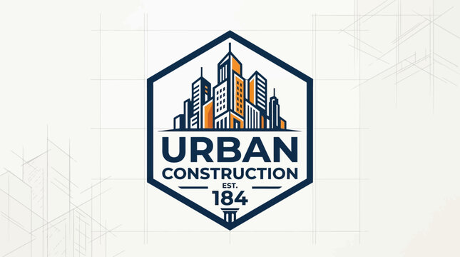 Urban construction logo vector illustration, modern skyscraper city skyline badge emblem design for real estate and building corporate identity