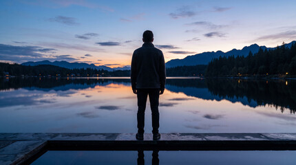 Fototapeta premium silhouette of a man on a sunset