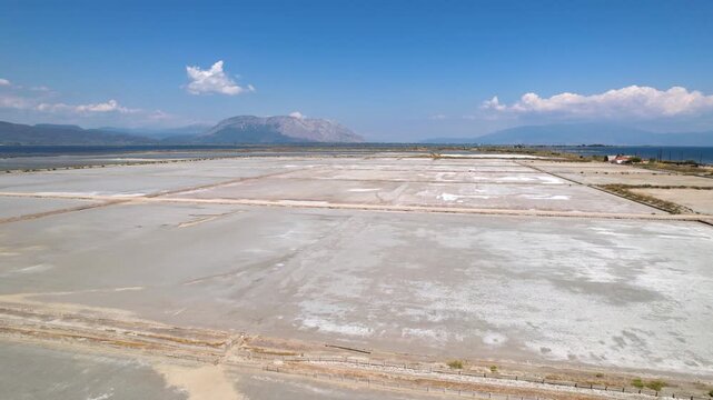 Tourlida Salt Flats in Messolonghi Greece, Aerial Wide View, Point of Interest Shot
