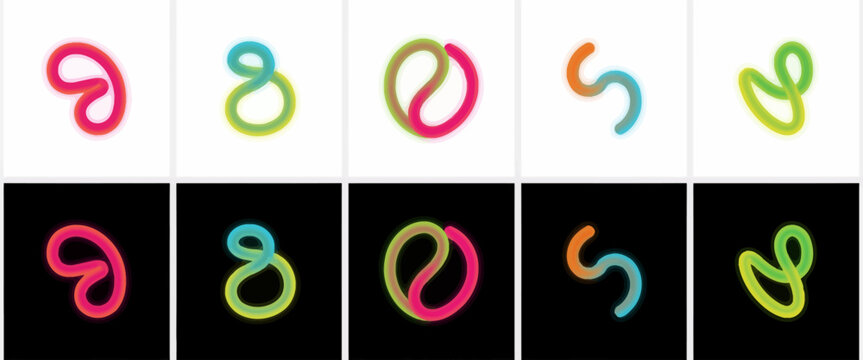 Set of abstract vibrant gradient shapes with liquid and flowing effects, modern design elements for creativity.