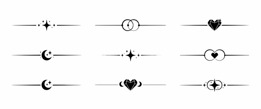 Set of decorative dividers with celestial elements and geometric shapes, a graceful collection for elegant designs and text separation.