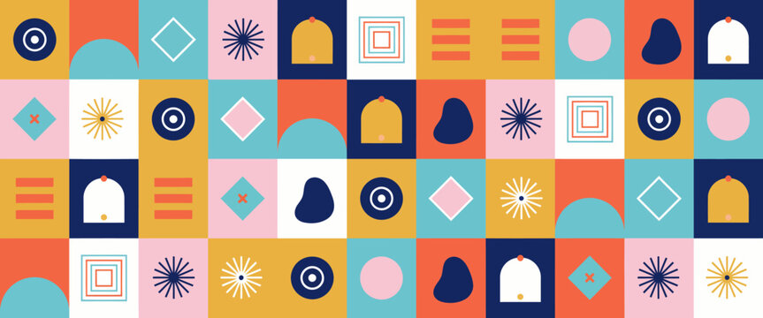 Abstract geometric colorful pattern background modern design aesthetic graphic elements tiles set contemporary.