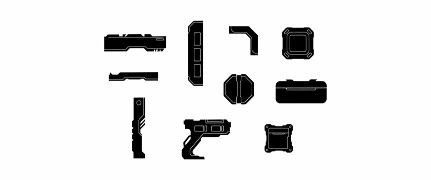 Set of vector elements for hud and ui design, different shapes for modern futuristic interface.